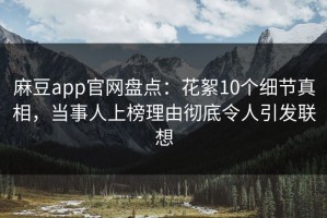 麻豆app官网盘点：花絮10个细节真相，当事人上榜理由彻底令人引发联想
