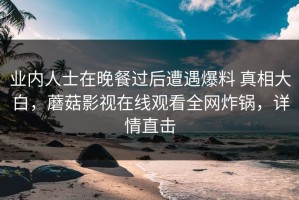 业内人士在晚餐过后遭遇爆料 真相大白，蘑菇影视在线观看全网炸锅，详情直击