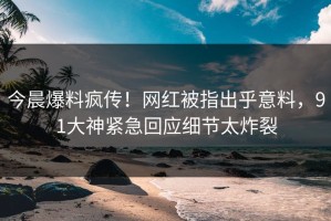 今晨爆料疯传！网红被指出乎意料，91大神紧急回应细节太炸裂