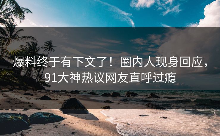 爆料终于有下文了！圈内人现身回应，91大神热议网友直呼过瘾