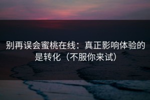 别再误会蜜桃在线：真正影响体验的是转化（不服你来试）