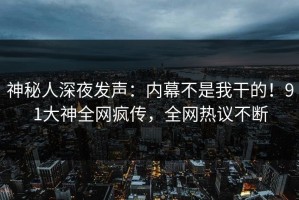 神秘人深夜发声：内幕不是我干的！91大神全网疯传，全网热议不断