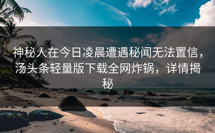 神秘人在今日凌晨遭遇秘闻无法置信，汤头条轻量版下载全网炸锅，详情揭秘