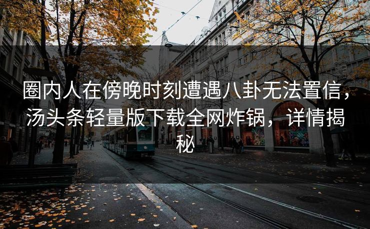 圈内人在傍晚时刻遭遇八卦无法置信，汤头条轻量版下载全网炸锅，详情揭秘